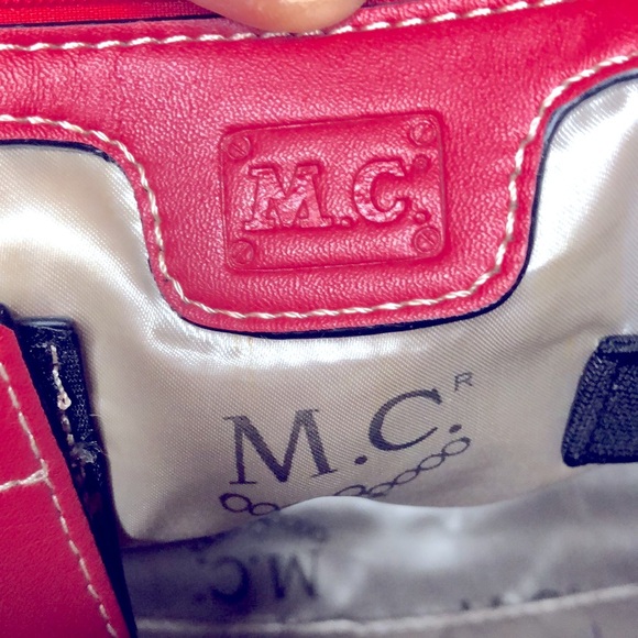MC red embossed genuine leather satchel handbag with feet. - Picture 13 of 16